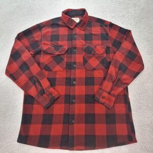 Wrangler‎ Authentics Shirt Mens Medium Red Black Buffalo Plaid Fleece Button Up